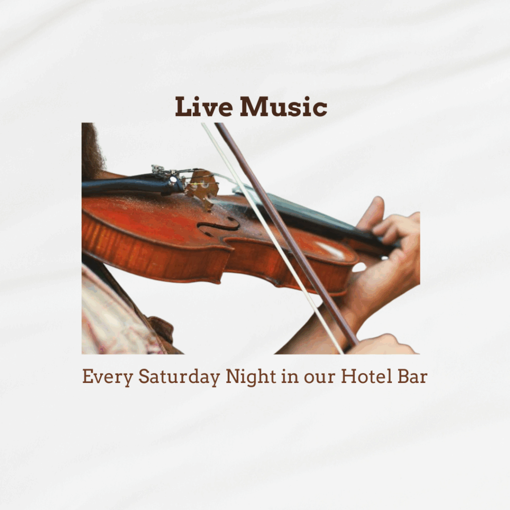 Close-up of a person playing a violin, with text stating 