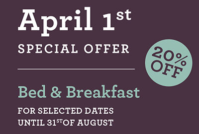 Enjoy 20% off bed and breakfast stays for selected dates from April 1st to August 31st. Book your relaxing getaway today.
